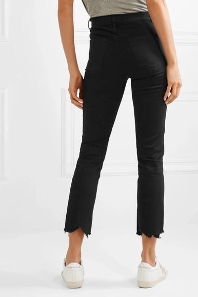 Shop J Brand Ruby Cropped Distressed High-rise Slim-leg Jeans In Black