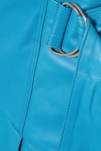 Shop Tibi Asymmetric Leather Midi Skirt In Blue