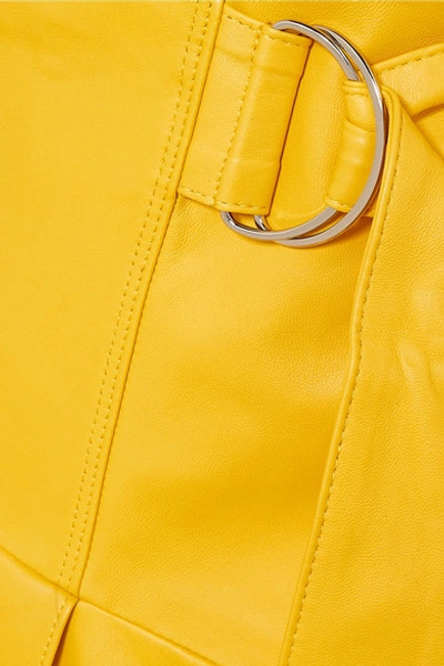 Shop Tibi Tissue Asymmetric Leather Midi Skirt In Yellow
