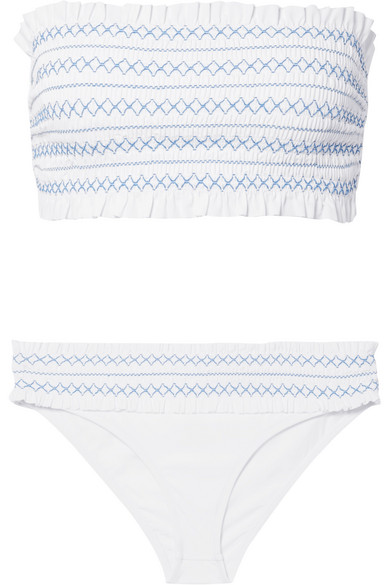 white smocked bandeau bikini