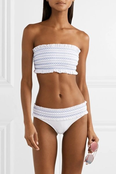 Tory Burch Costa Smocked Bandeau Bikini Swim Top In White | ModeSens