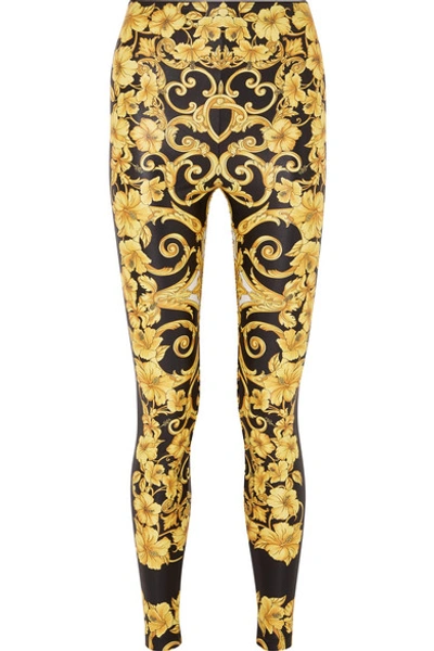 Shop Versace Printed Stretch-jersey Leggings In Black