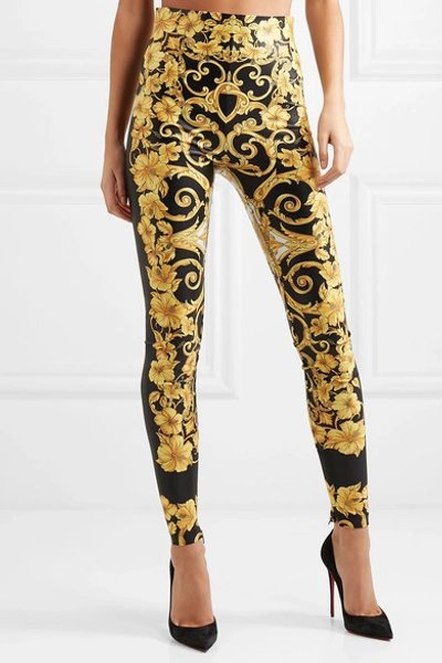 Shop Versace Printed Stretch-jersey Leggings In Black