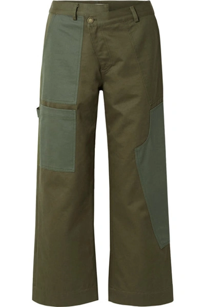 Shop Monse Cotton-drill Wide-leg Pants In Army Green
