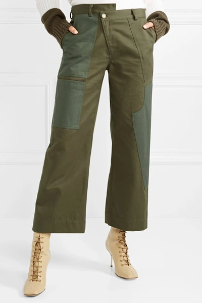 Shop Monse Cotton-drill Wide-leg Pants In Army Green
