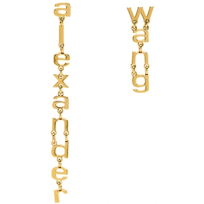 Shop Alexander Wang Gold Letter Logo Earrings In 000 Nocolor