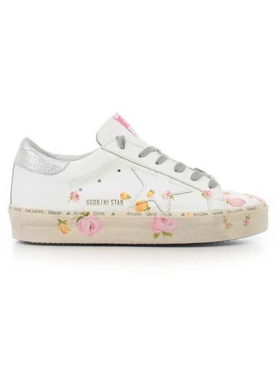 Shop Golden Goose Sneakers Hi Star In White Leather Flowers