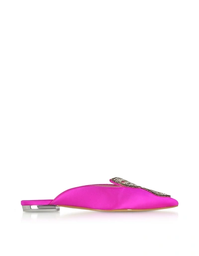 Shop Sophia Webster Fuchsia And Silver Satin Bibi Butterfly Crystal Slippers