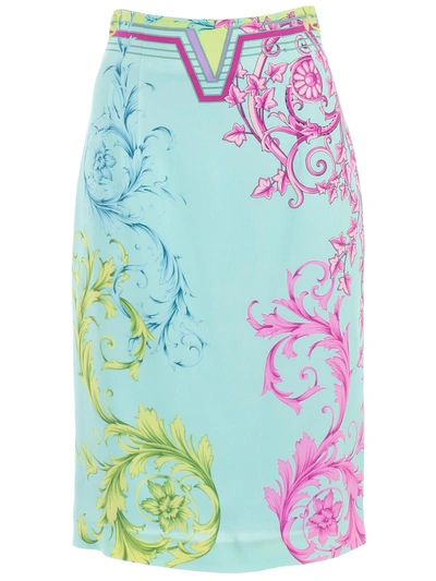 Shop Versace Printed Pencil Skirt In Azzurro St