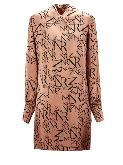 Shop Nina Ricci Pink Silk All-over Shirt Dress. In Rosa+nero