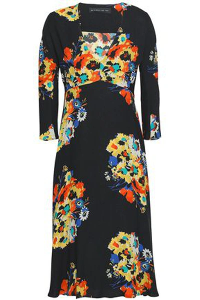 Shop Etro Fluted Floral-print Crepe Dress In Black