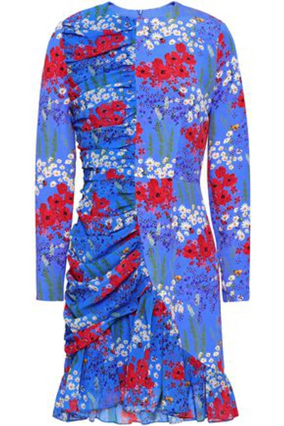 Shop Mother Of Pearl Woman Peggy Floral-print Stretch-silk Mini Dress Azure