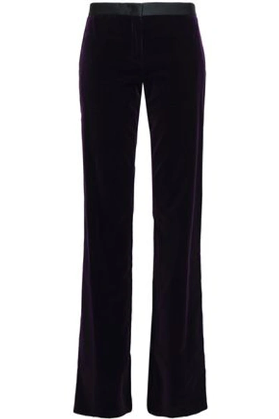 Shop Roberto Cavalli Woman Satin-trimmed Velvet Bootcut Pants Dark Purple