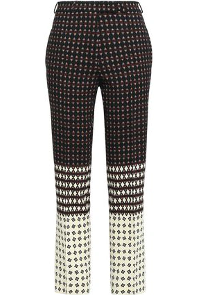 Shop Etro Woman Printed Stretch-wool Crepe Straight-leg Pants Off-white