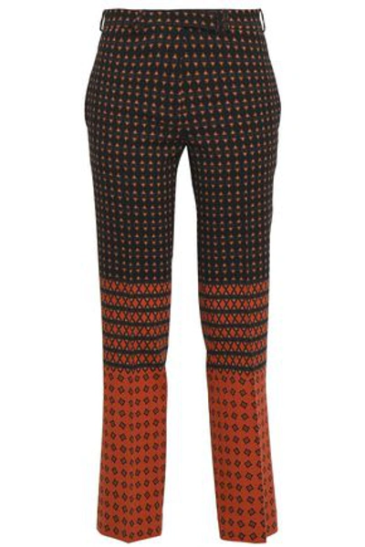 Shop Etro Woman Printed Stretch-wool Crepe Straight-leg Pants Orange