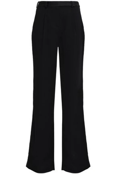 Shop Ba&sh Satin-trimmed Crepe Wide-leg Pants In Black