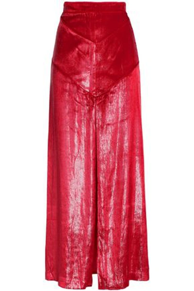 Shop Michael Lo Sordo Split-front Metallic Velvet Maxi Skirt In Red