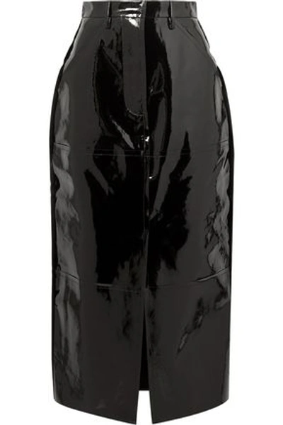 Shop Solace London Patent-leather Midi Skirt In Black