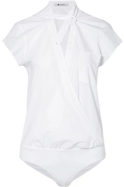 Shop Alexander Wang T Alexanderwang.t Woman Wrap-effect Cotton-poplin Bodysuit White