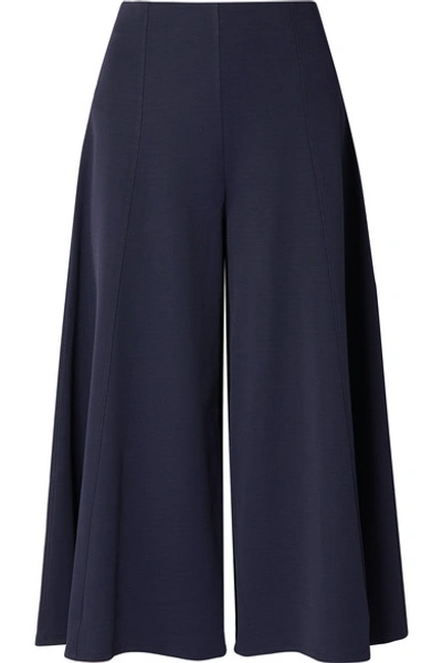 Shop The Row Mildro Cropped Ribbed Stretch-knit Wide-leg Pants In Navy