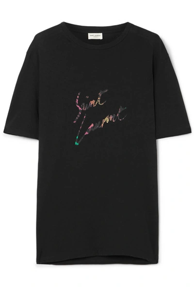 Shop Saint Laurent Printed Cotton-jersey T-shirt In Black