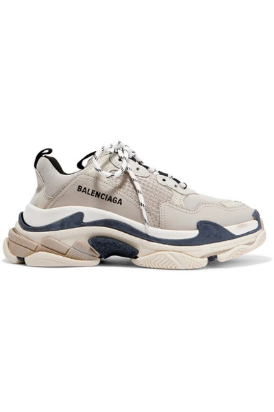 Shop Balenciaga Triple S Logo-embroidered Leather, Nubuck And Mesh Sneakers In Beige