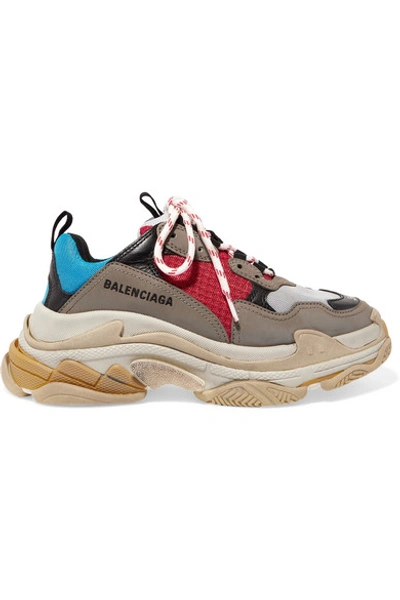 Shop Balenciaga Triple S Logo-embroidered Leather, Nubuck And Mesh Sneakers In Blue