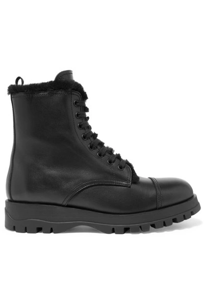 Shop Prada Shearling-lined Leather Ankle Boots In Black