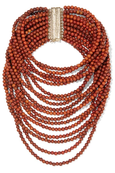 Shop Rosantica Arizona Gold-tone Beaded Necklace In Brown