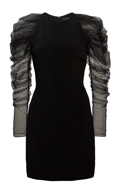 Shop Cushnie Puff Sleeve Pleated Crepe Dress In Black