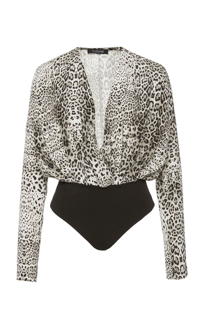 Shop Cushnie Deep V Silk Bodysuit In Black/white