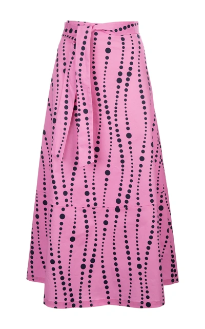Shop La Doublej Belted Cotton-blend Maxi Skirt In Pink