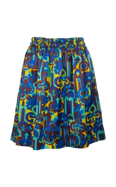 Shop La Doublej Pouf Printed Silk Mini Skirt In Blue