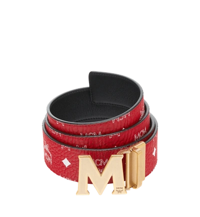 Shop Mcm Claus Antique M Reversible Belt 1.75" In White Logo Visetos In White Logo Viva Red