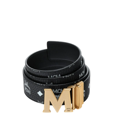 Shop Mcm Antique M Reversible Belt 1.75" In White Logo Visetos In Black | White Logo Black