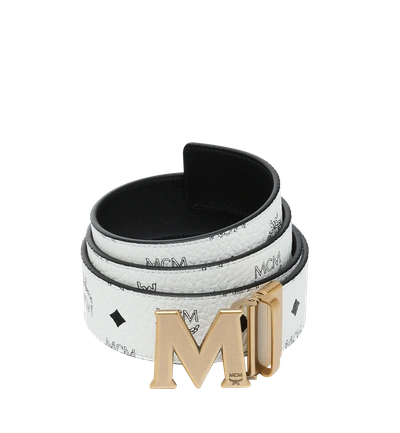 Shop Mcm Antique M Reversible Belt 1.75" In Visetos In White | White