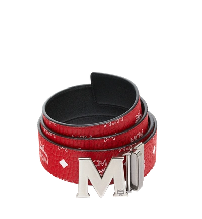 Shop Mcm Antique M Reversible Belt 1.75" In White Logo  Visetos In White Logo Viva Red