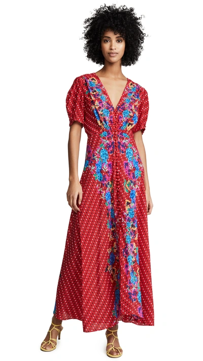 Shop Saloni Lea Long Dress In Scarlet Polka Dot