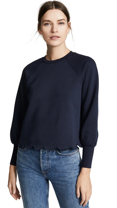 Shop Frame Scallop Crew Neck Sweatshirt In Navy