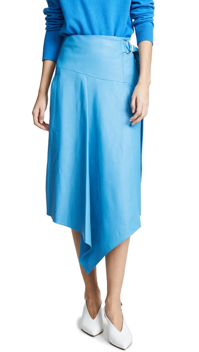 Shop Tibi Asymmetric Drape Skirt In Ocean Blue