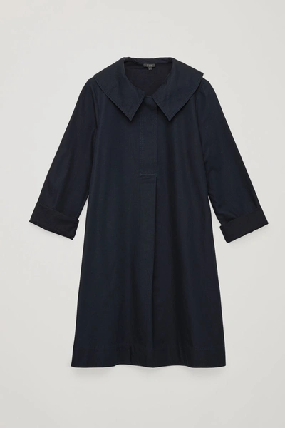 Shop Cos Oversized-collar Cotton Dress In Blue