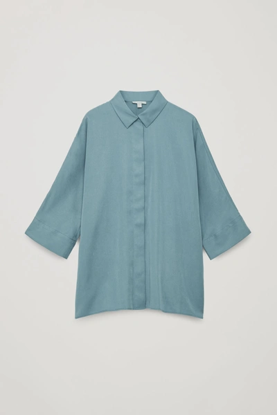 Shop Cos Draped Wide-fit Shirt In Turquoise