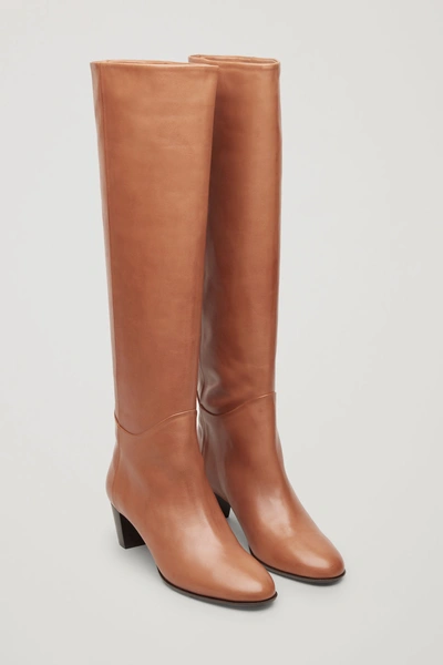 Shop Cos Knee-high Leather Boots In Beige