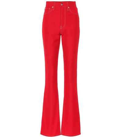 Shop Helmut Lang High-rise Cotton-blend Pants In Red