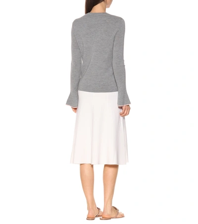 Shop Tory Burch Kimberly Embellished Wool Sweater In Grey