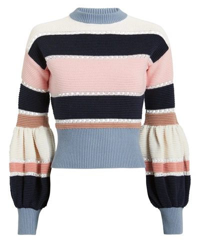 Shop Self-portrait Striped Cotton & Wool Knit Sweater