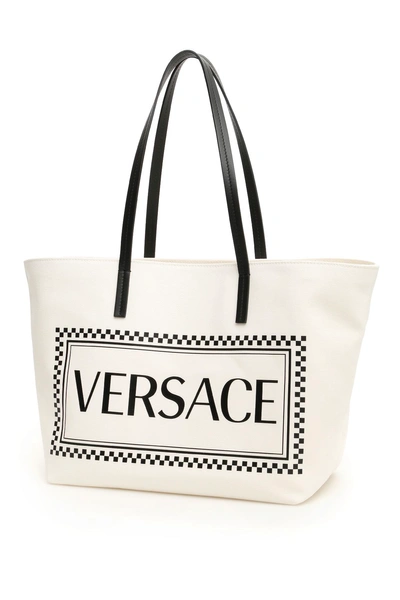 Shop Versace Vintage Logo Canvas Shopper In White|bianco