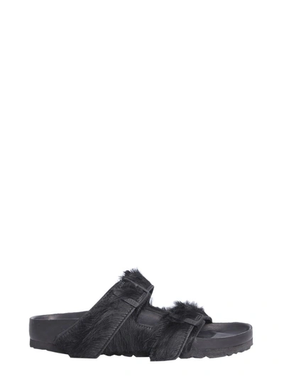 Shop Rick Owens X Birkenstock Arizona Fur Sandals In Black