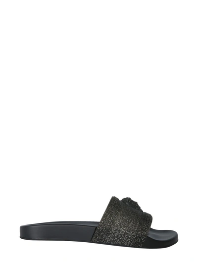 Shop Versace Logo Detail Sandals In Black