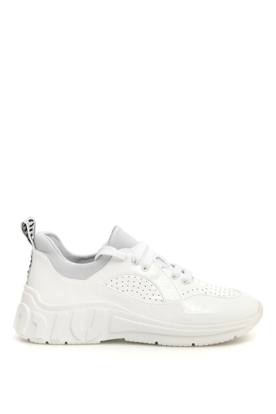 Shop Miu Miu Patent Miu Run Sneakers In Bianco|bianco